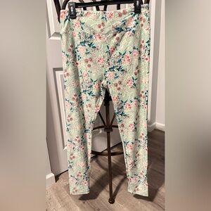 LuLaRoe Mint and Pink Floral Leggings